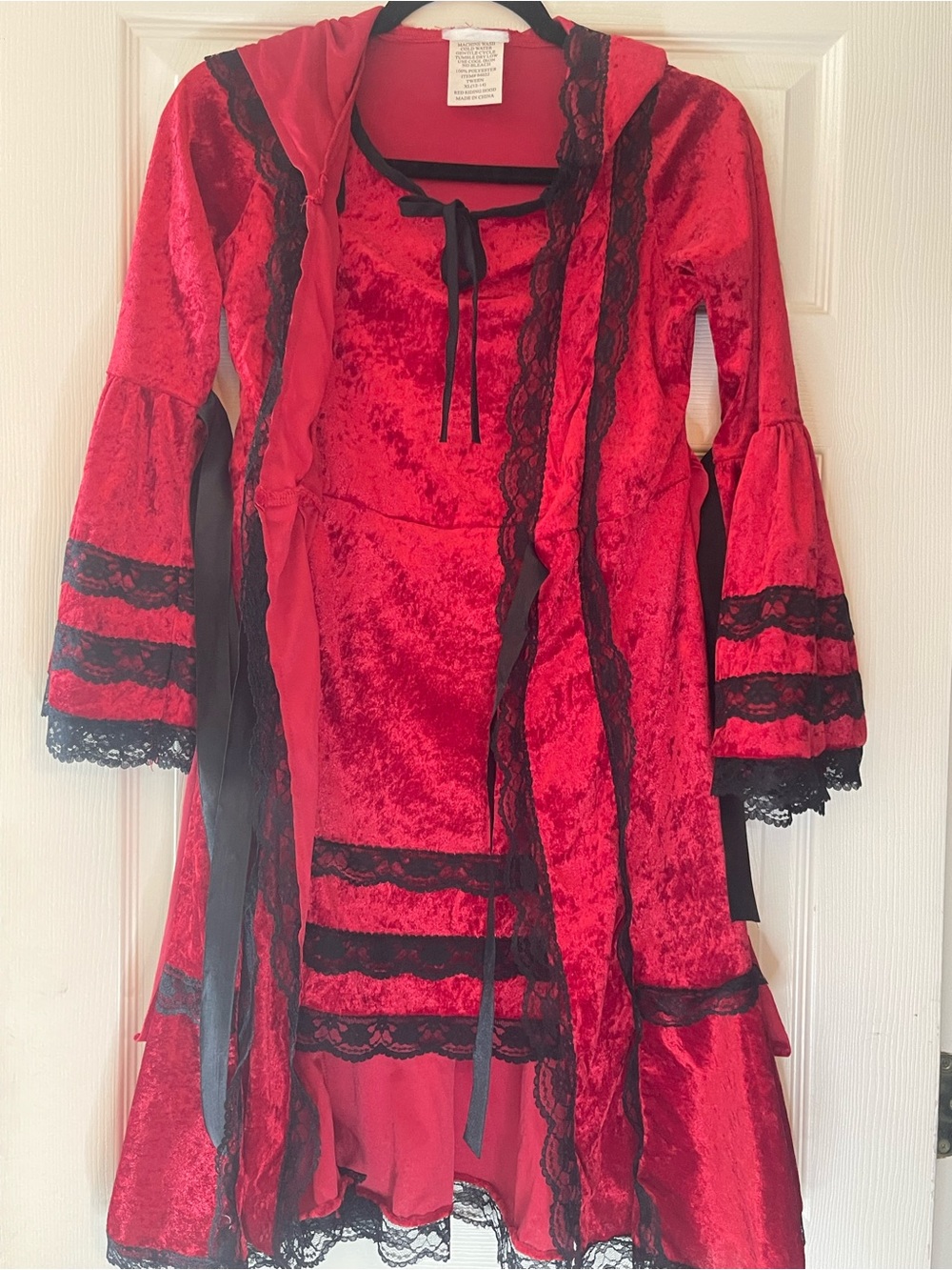 California Costumes Red Velvet Gothic Lace Trim Dress with Hood